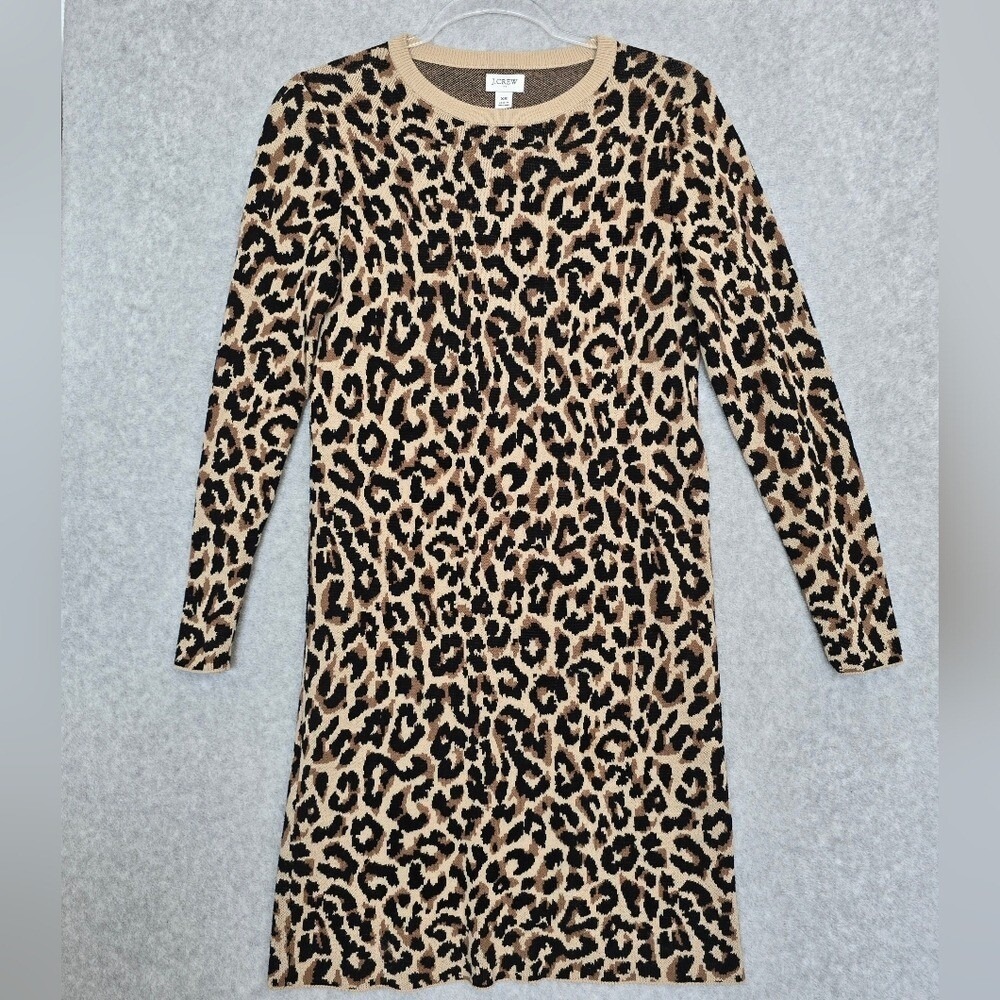 J. Crew Womens Sz XS Animal Print Leopard Cozycore Mob Wife Knit Sweater Dress